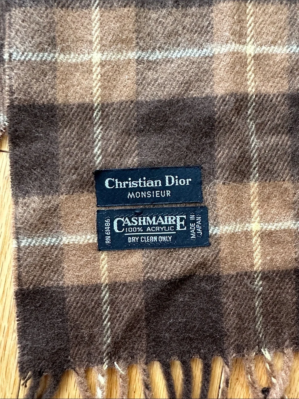 Dior Men's Plaid Wool Scarf in Brown and Cream